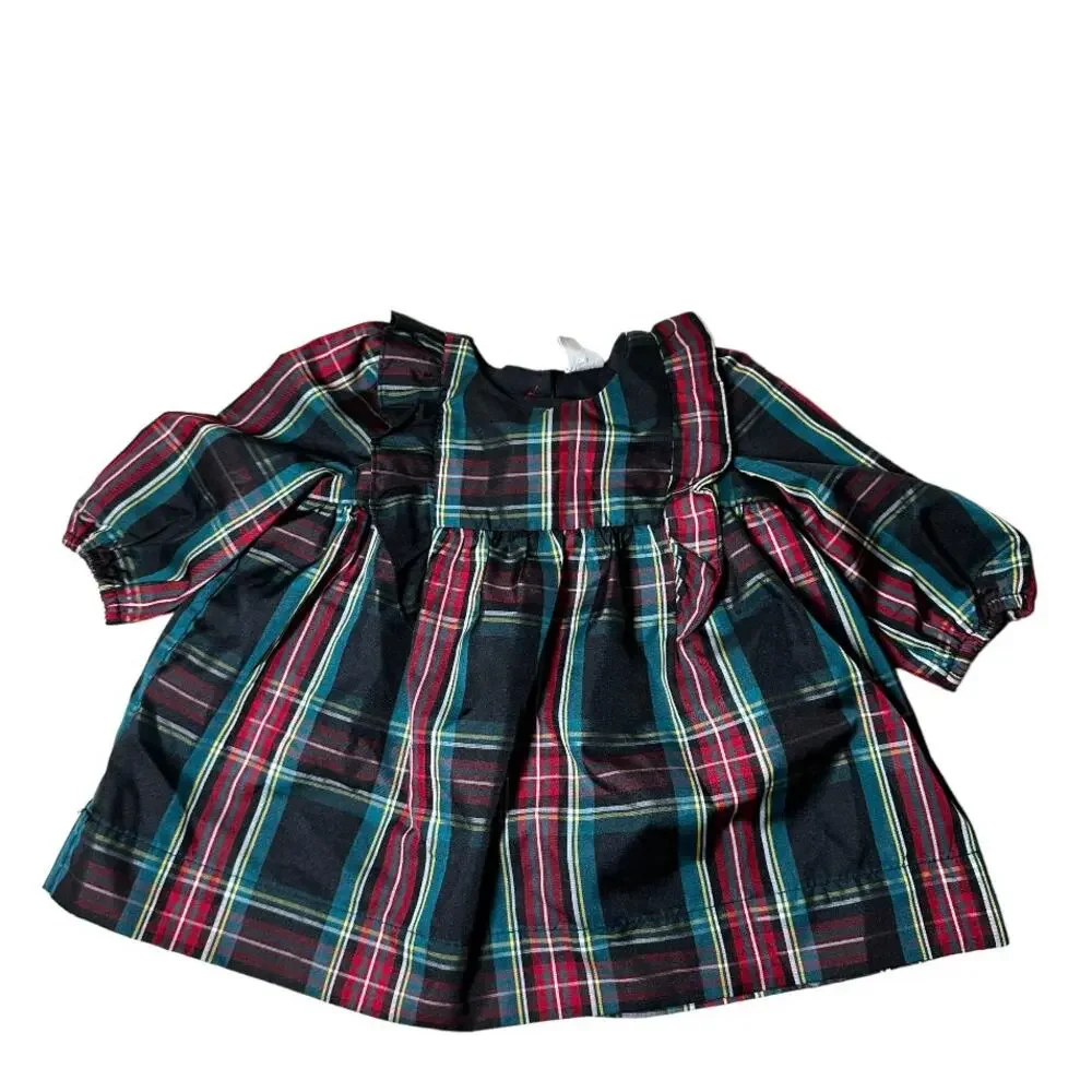 Baby Gap Tartan Plaid Dress Cotton Long Sleeve Button True Black 0-3M
